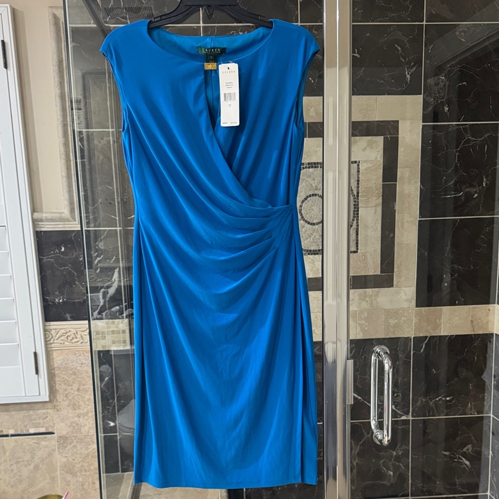 Lauren Ralph Lauren Cobalt Blue Faux-Wrap Midi Dress
